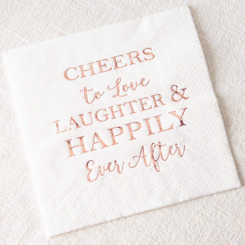 Crisky 50 Count Bridal Shower Napkins Disposable Cocktail Napkins 3-Ply Rose Gold Foil Text Beverage Napkins for Engagement Party Decorations & Wedding Shower - Image 3